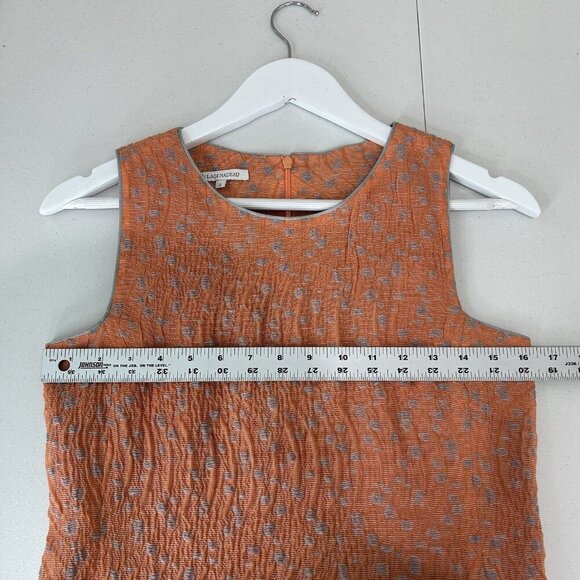 Lagi Nadeau Womens Dress 2 Orange Polka Dot Jacquard Textured Pleated USA Made - Picture 4 of 12